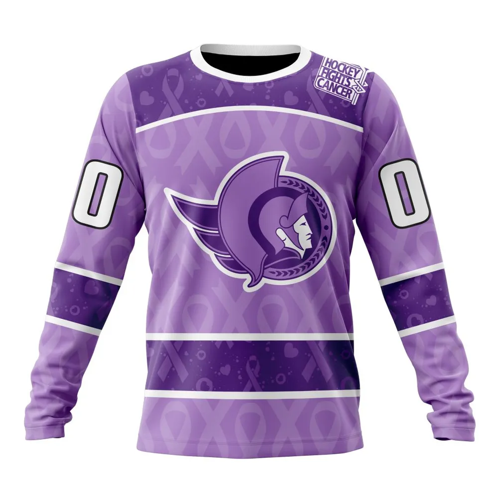 NHL Ottawa Senators New Lavender Hockey Fight Cancer St2301 Long Sleeved Sweatshirt 