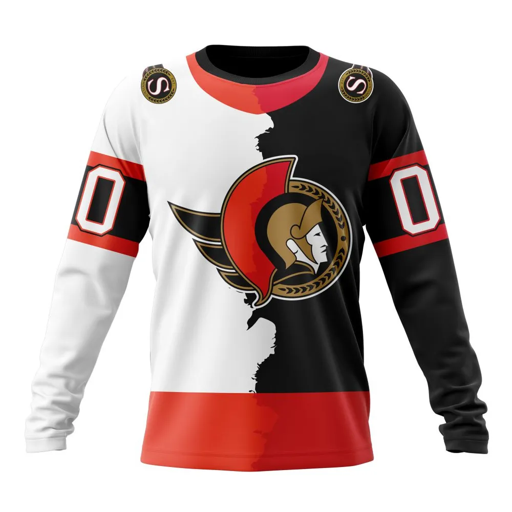 NHL Ottawa Senators Personalize Home Mix Away Kits Long Sleeved Sweatshirt 