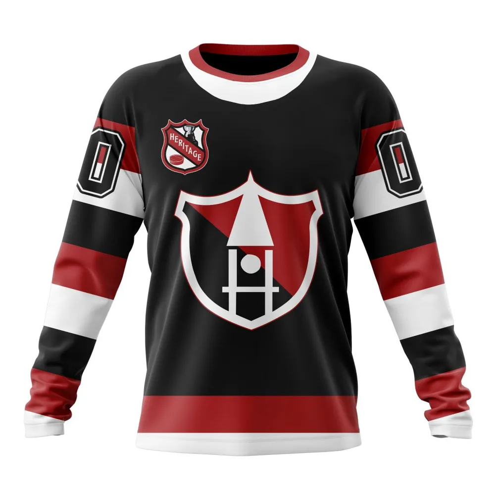 NHL Ottawa Senators Personalized Heritage Design St2401 Long Sleeved Sweatshirt 