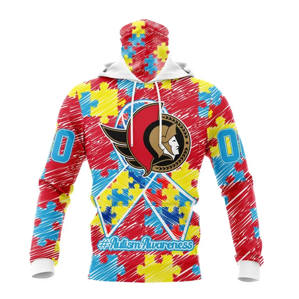 NHL Ottawa Senators Special Autism Awareness Design St2201 Mask Hoodie