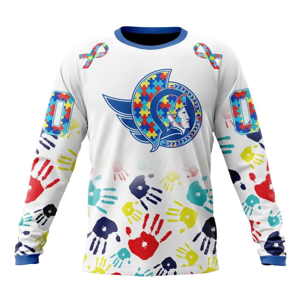 NHL Ottawa Senators Special Autism Awareness Design St2203 Long Sleeved Sweatshirt 