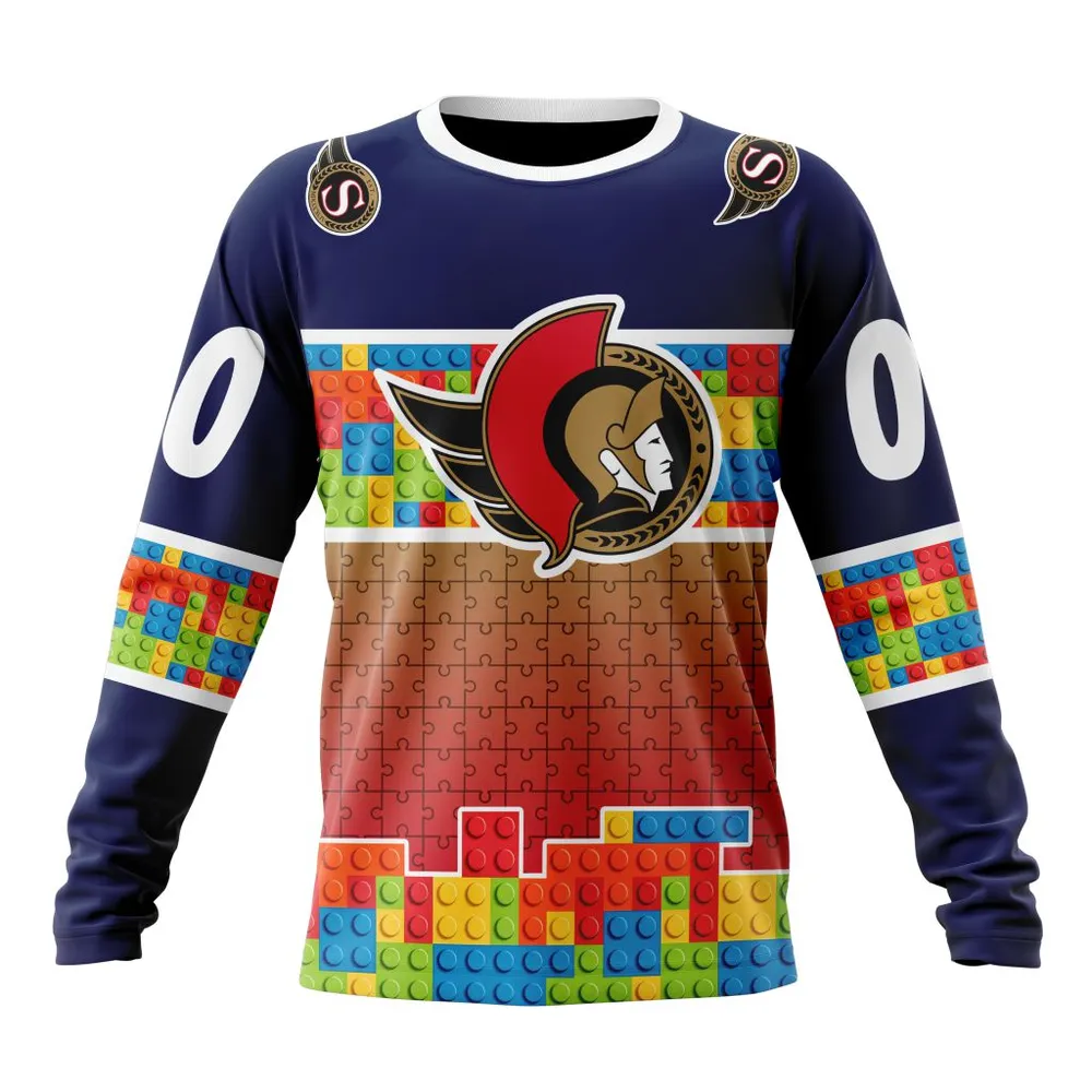 NHL Ottawa Senators Special Autism Awareness Design V2301 Long Sleeved Sweatshirt 