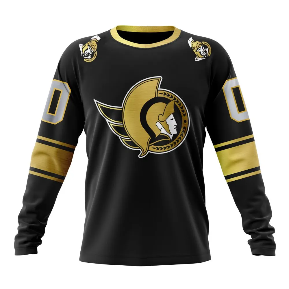 NHL Ottawa Senators Special Black And Gold Design St2401 Long Sleeved Sweatshirt 