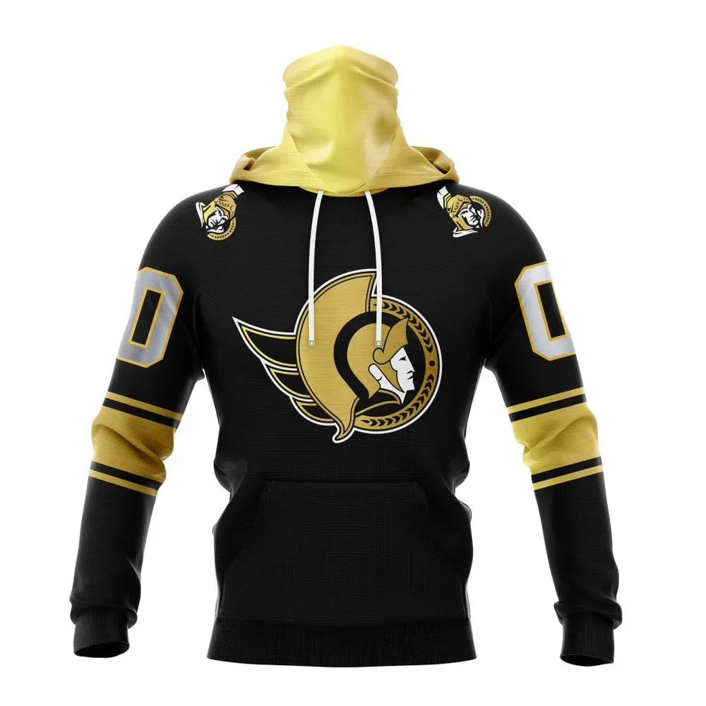 NHL Ottawa Senators Special Black And Gold Design St2401 Mask Hoodie