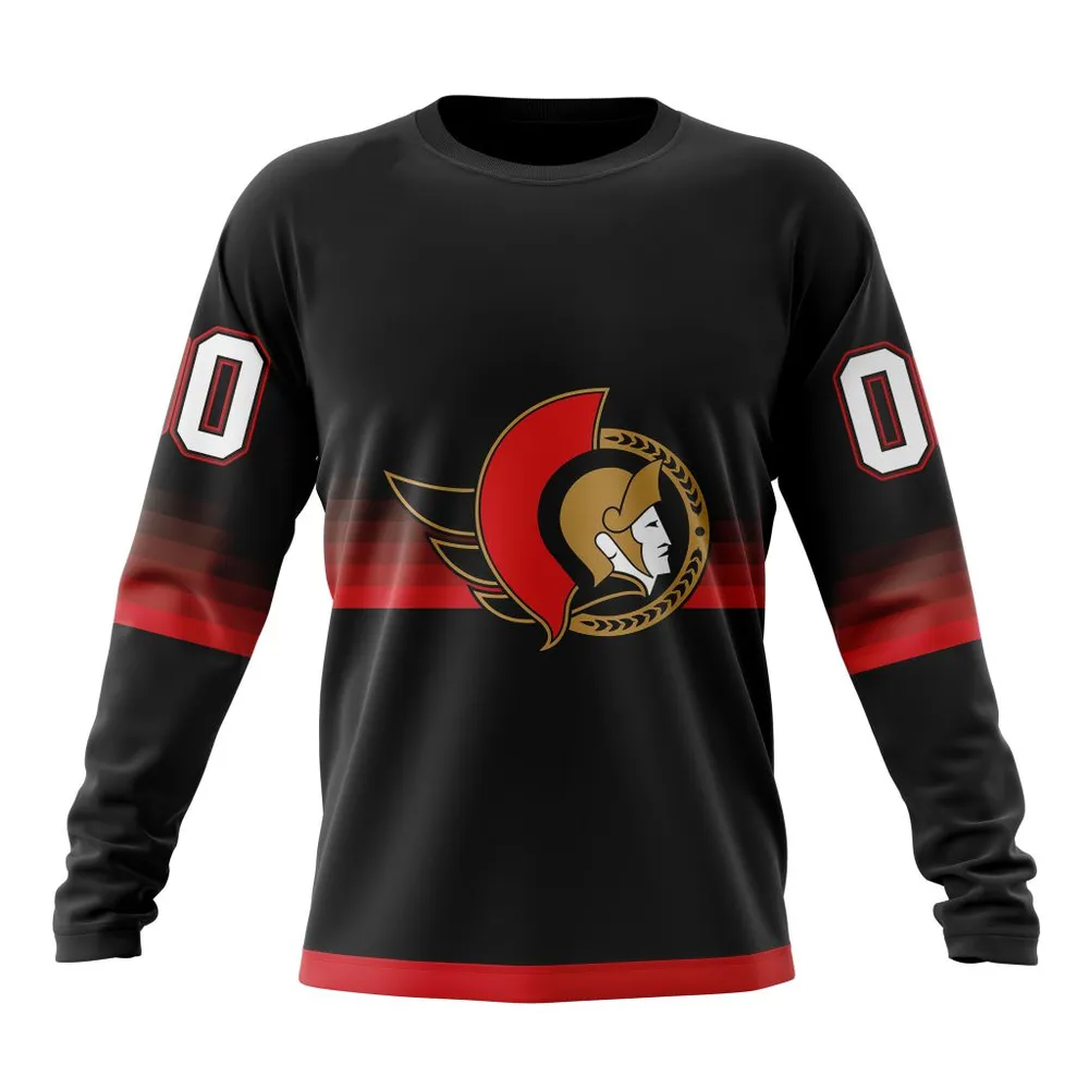 NHL Ottawa Senators Special Black And Gradient Design St2301 Long Sleeved Sweatshirt 