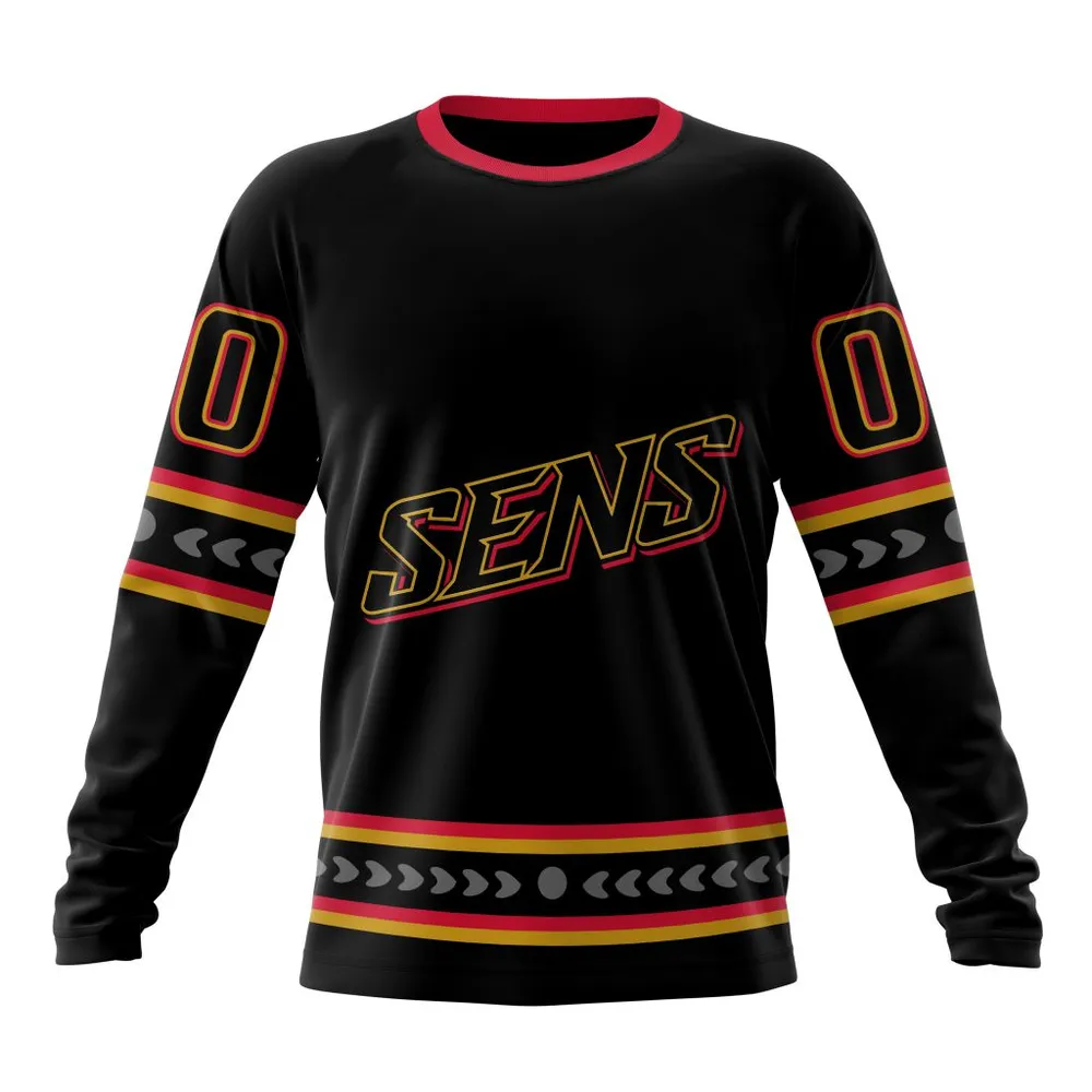 NHL Ottawa Senators Special Blackout Design St2401 Long Sleeved Sweatshirt 