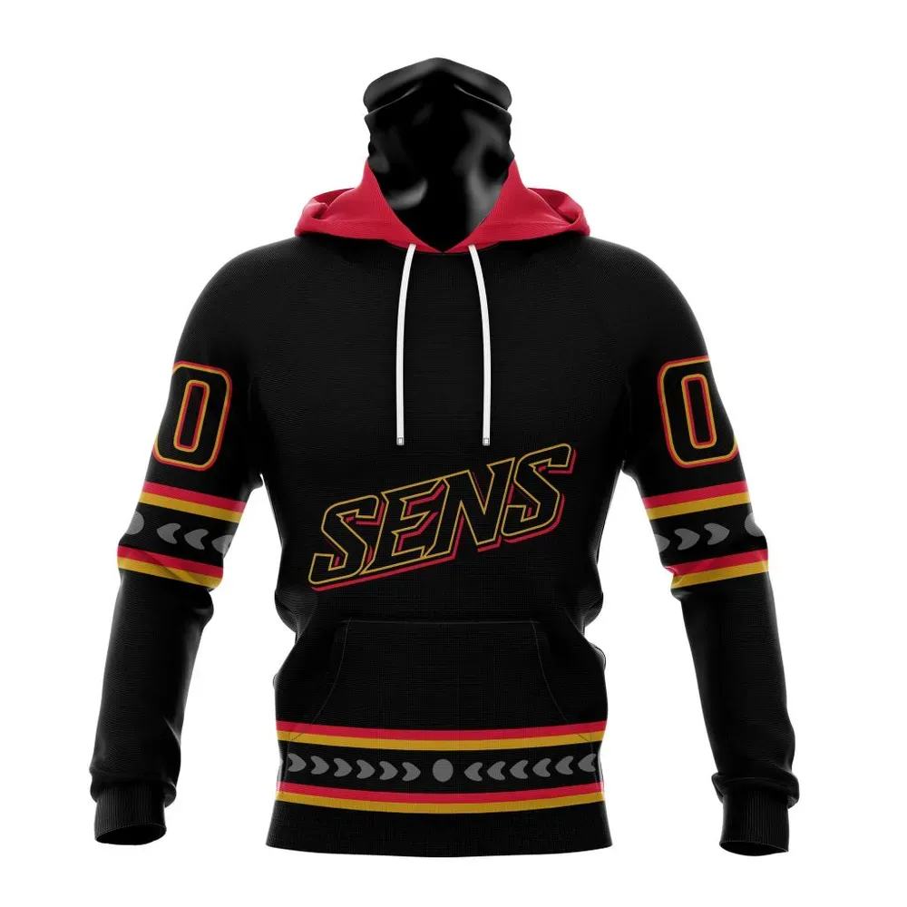 NHL Ottawa Senators Special Blackout Design St2401 Mask Hoodie