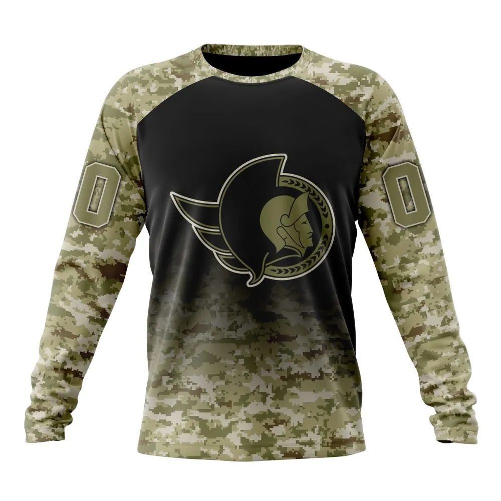 NHL Ottawa Senators Special Camo Design For Remembrance Day St2302 Long Sleeved Sweatshirt 