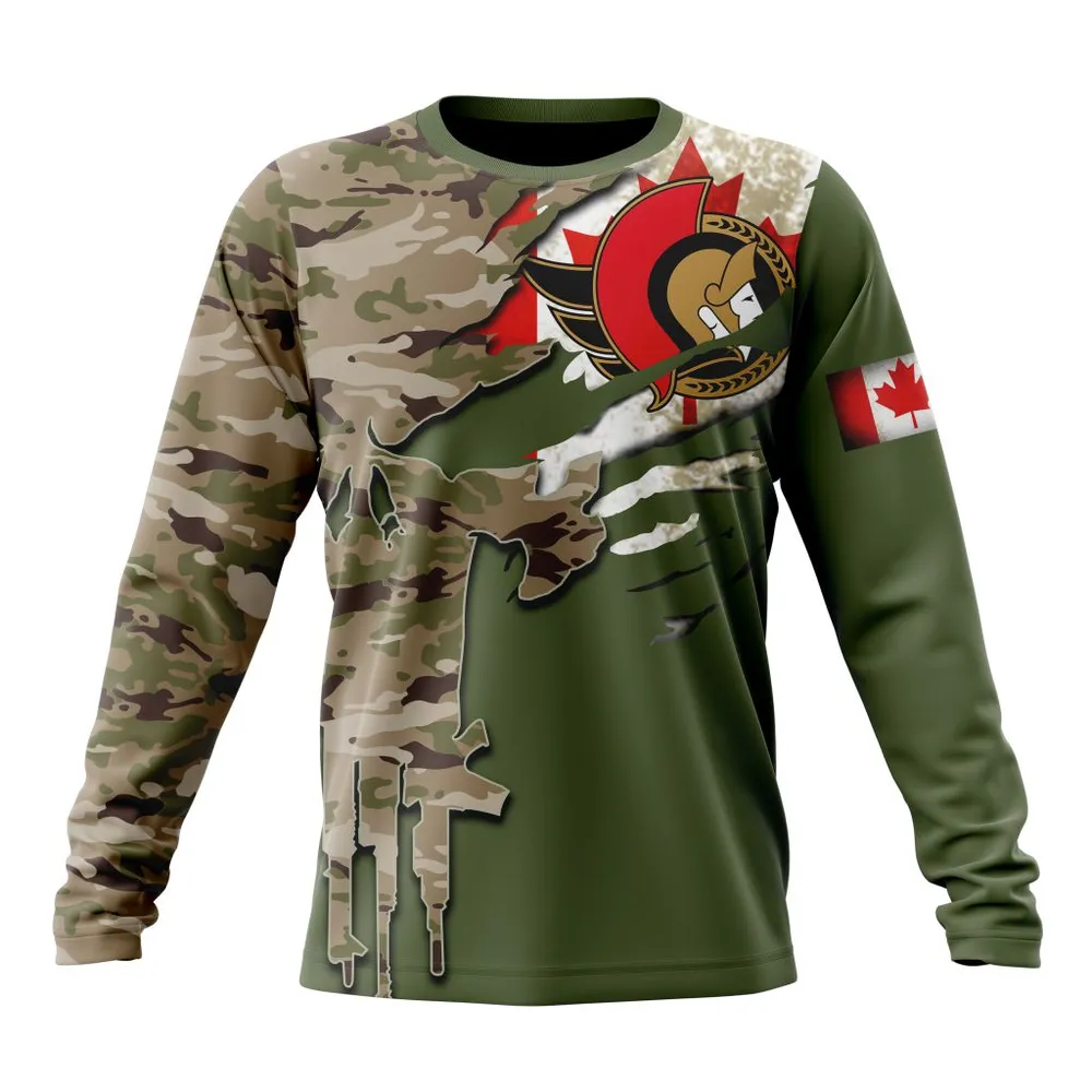 NHL Ottawa Senators Special Camo Skull Design St2303 Long Sleeved Sweatshirt 