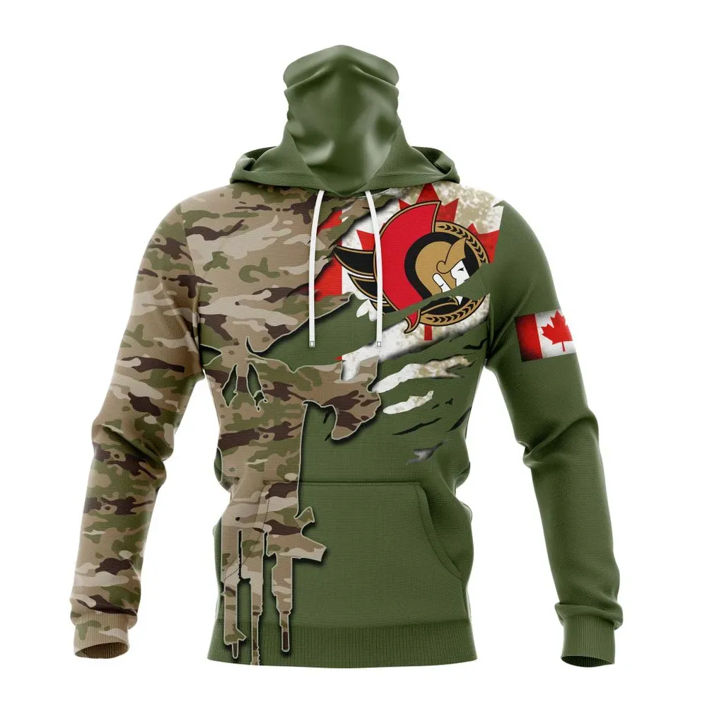 NHL Ottawa Senators Special Camo Skull Design St2303 Mask Hoodie