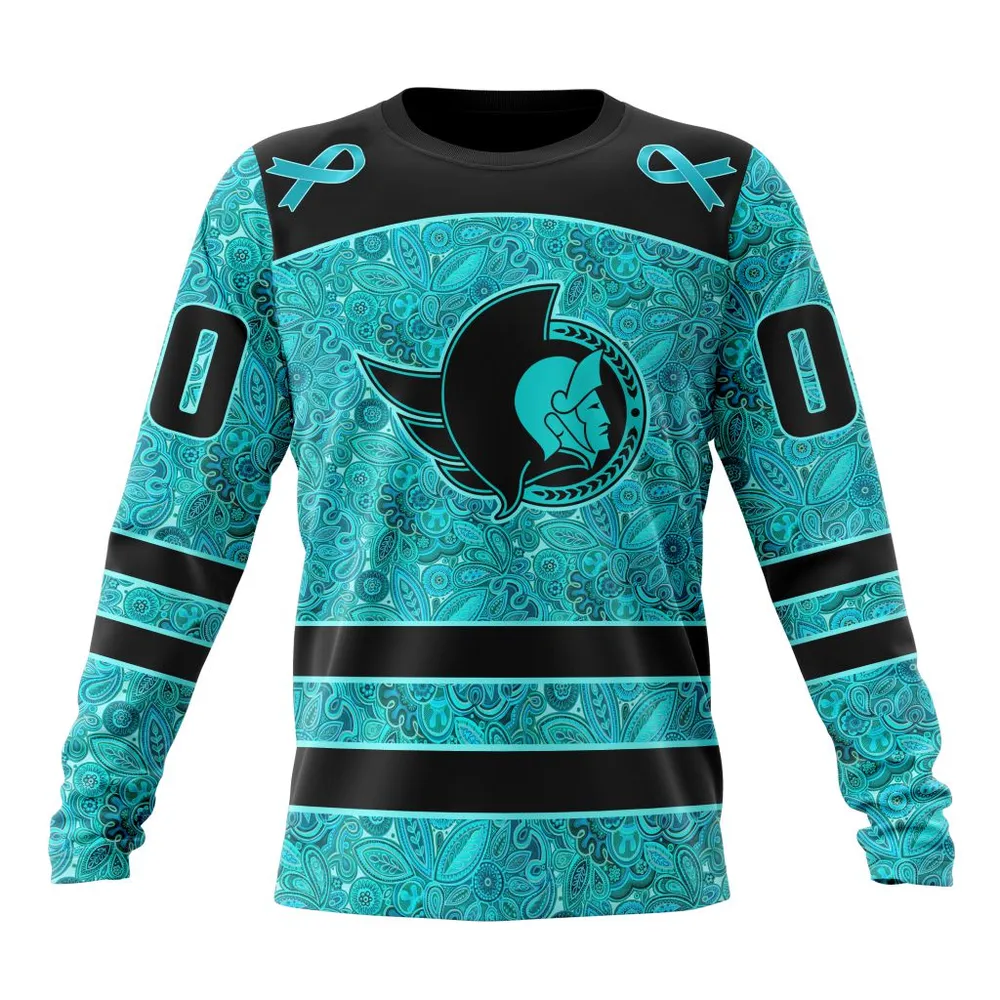 NHL Ottawa Senators Special Design Fight Ovarian Cancer St2201 Long Sleeved Sweatshirt 