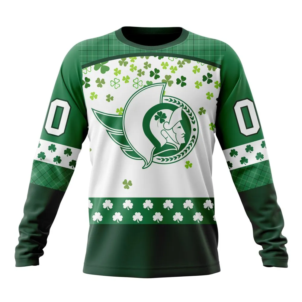 NHL Ottawa Senators Special Design For St. Patrick Day St2401 Long Sleeved Sweatshirt 