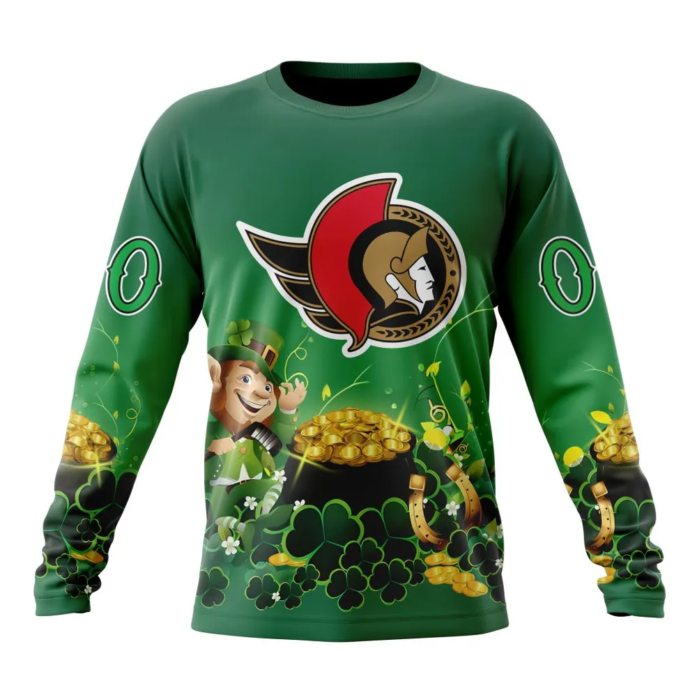 NHL Ottawa Senators Special Design For St. Patrickâ€™S Day St2403 Long Sleeved Sweatshirt 