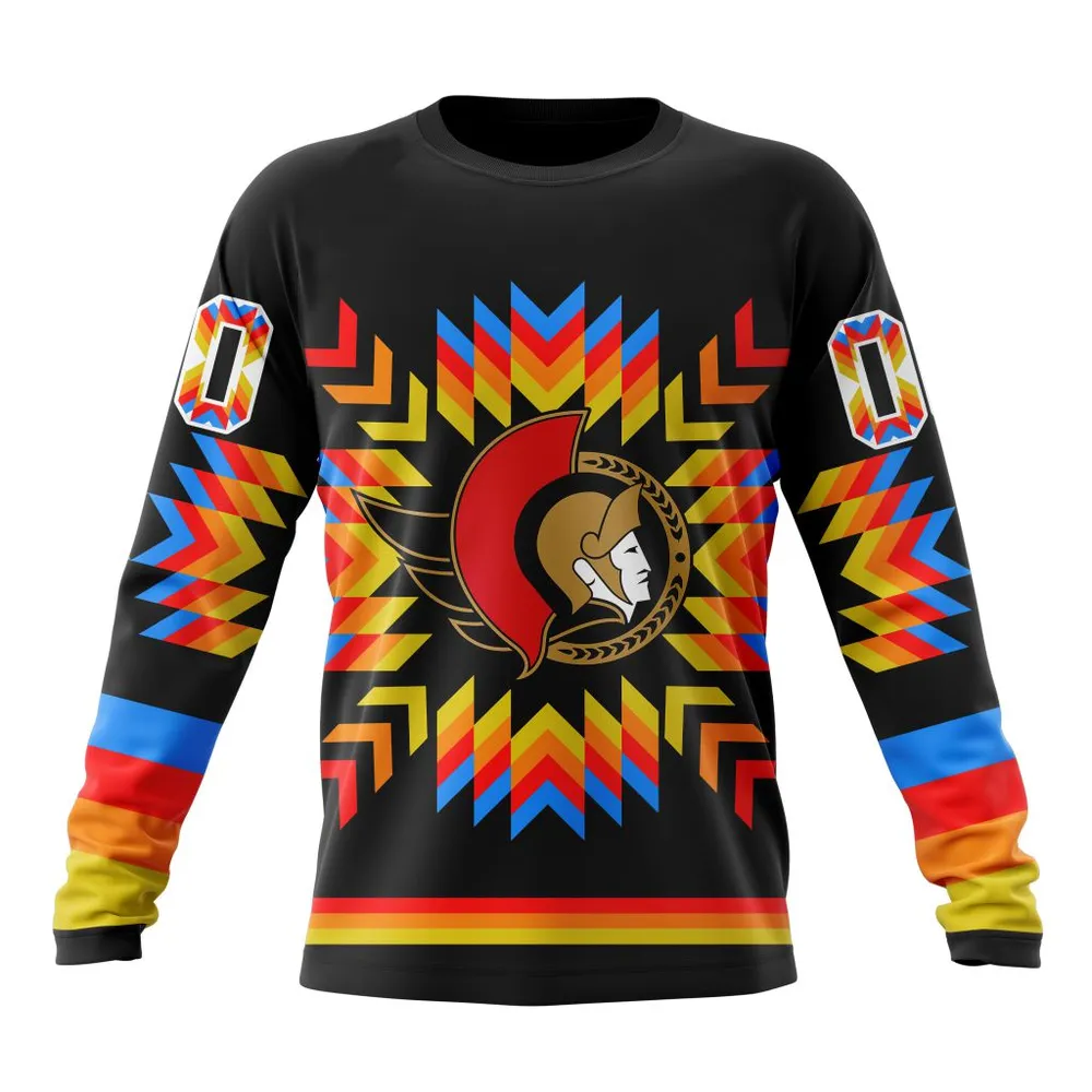 NHL Ottawa Senators Special Design With Native Pattern St2306 Long Sleeved Sweatshirt 