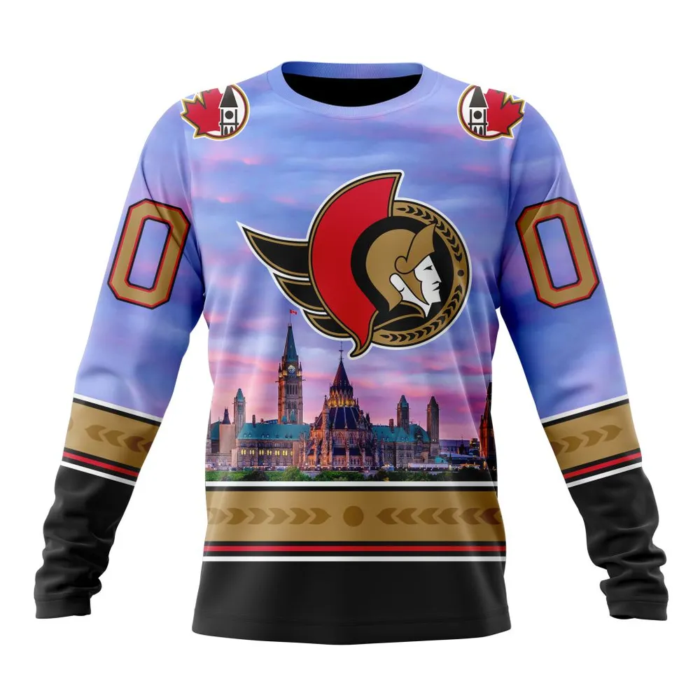 NHL Ottawa Senators Special Design With Parliament Hill St2301 Long Sleeved Sweatshirt 