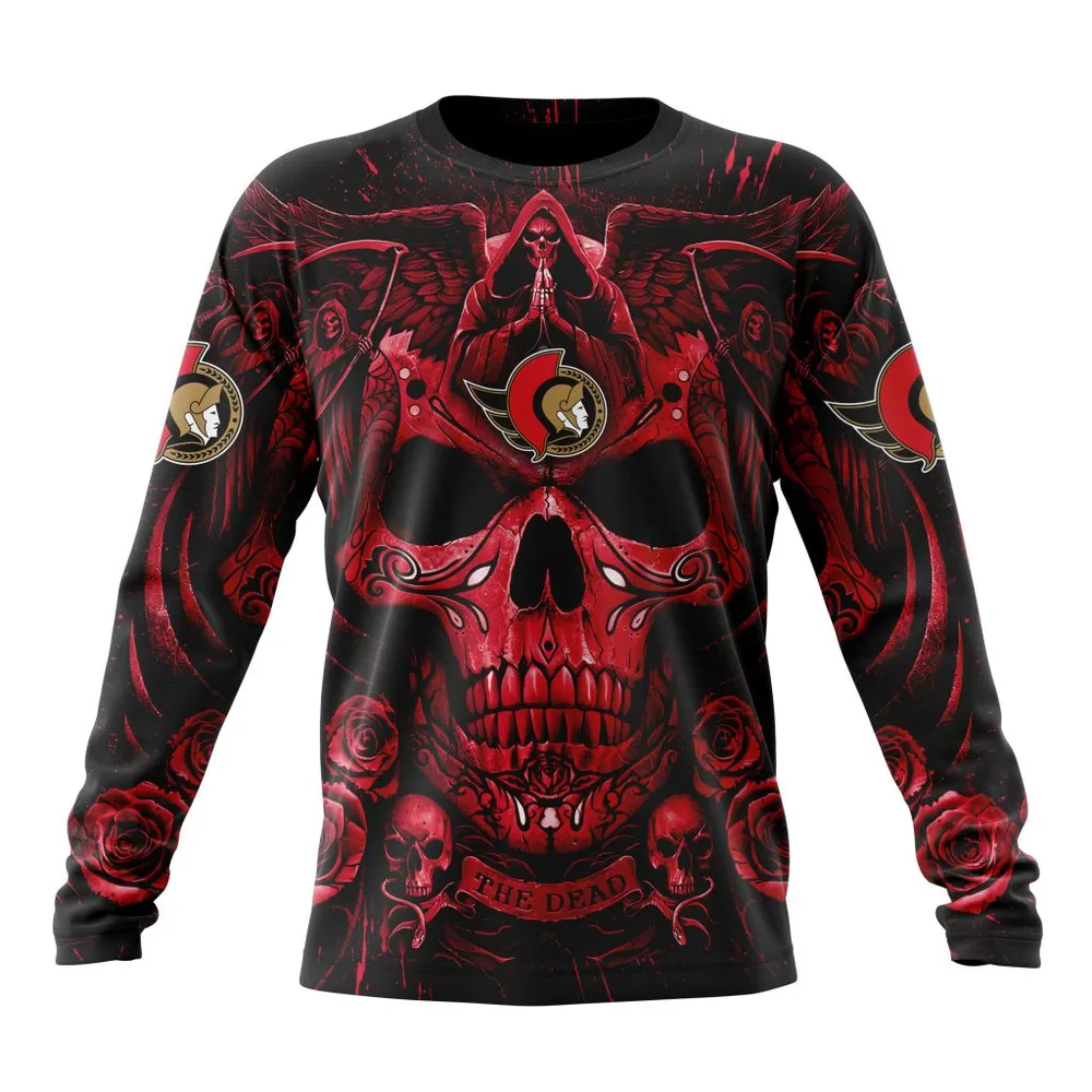 NHL Ottawa Senators Special Design With Skull Art St2203 Long Sleeved Sweatshirt 