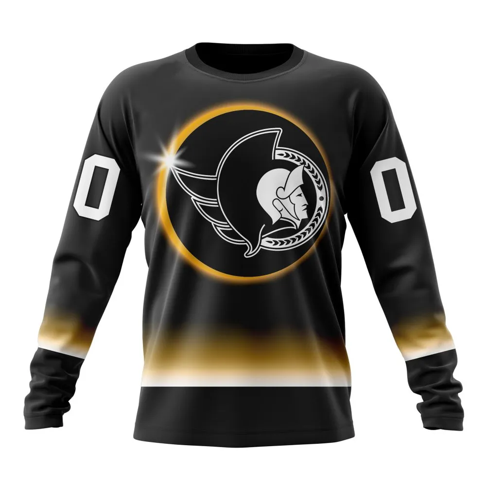 NHL Ottawa Senators Special Eclipse Design St2401 Long Sleeved Sweatshirt 