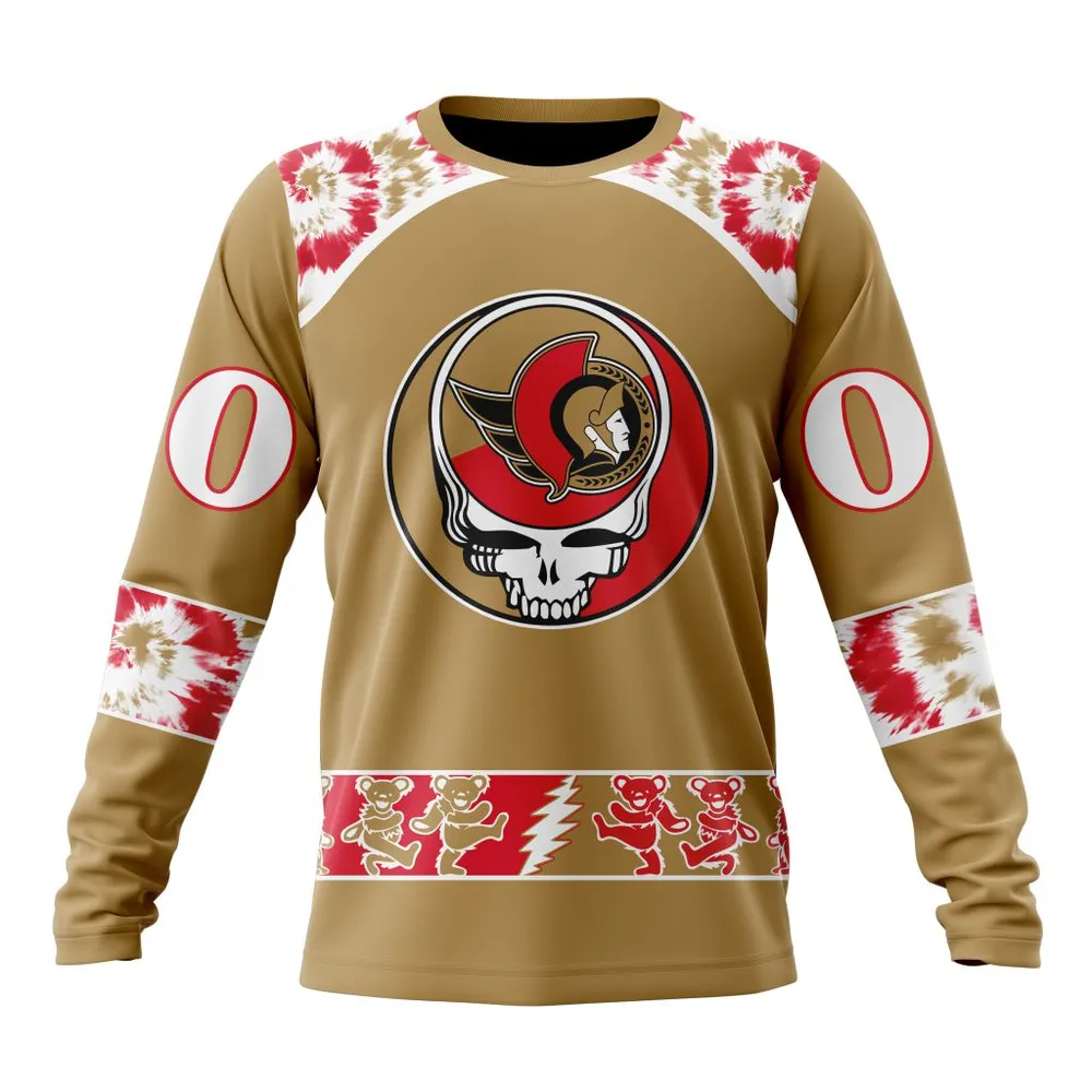 NHL Ottawa Senators Special Grateful Dead Design St2301 Long Sleeved Sweatshirt 