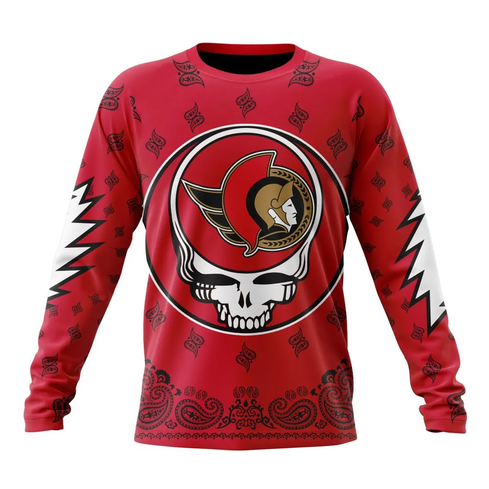 NHL Ottawa Senators Special Grateful Dead Design St2303 Long Sleeved Sweatshirt 