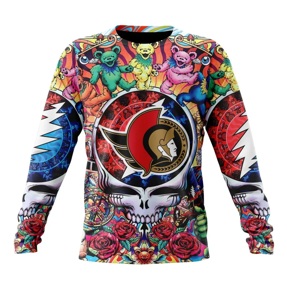 NHL Ottawa Senators Special Grateful Dead Design St2304 Long Sleeved Sweatshirt 