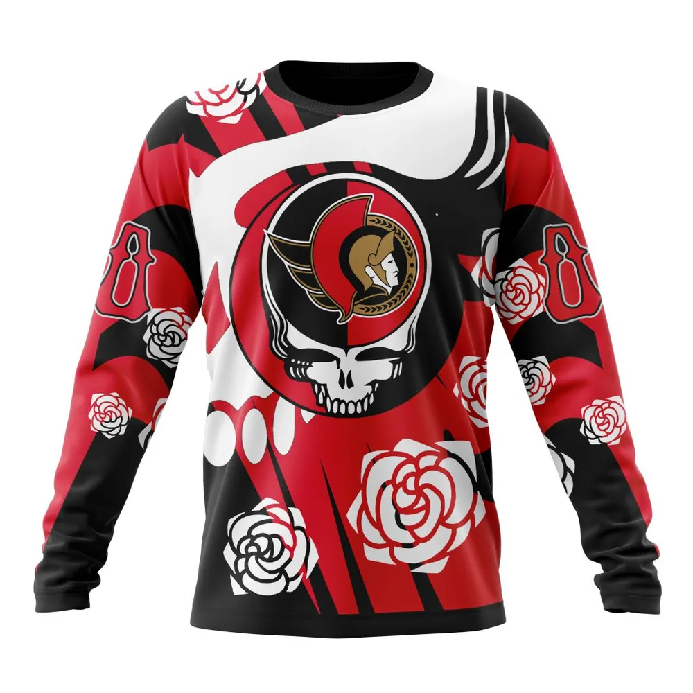 NHL Ottawa Senators Special Grateful Dead Design St2305 Long Sleeved Sweatshirt 