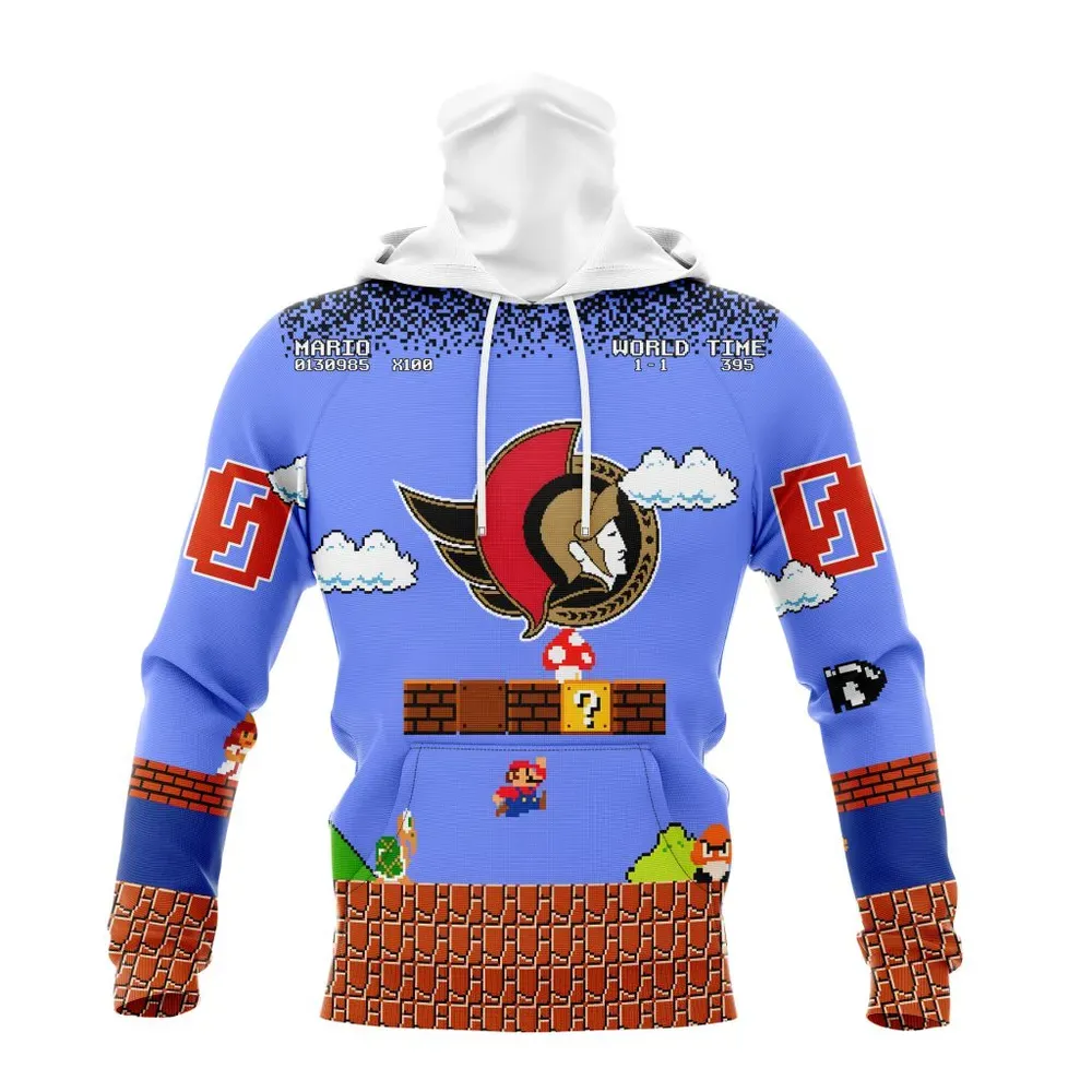 NHL Ottawa Senators Special Kits With Super Mario Game Design Mask Hoodie