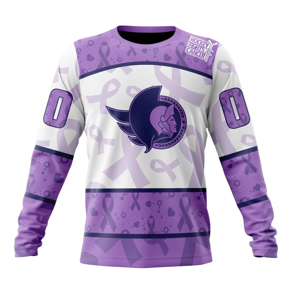 NHL Ottawa Senators Special Lavender Fight Cancer St2201 Long Sleeved Sweatshirt 