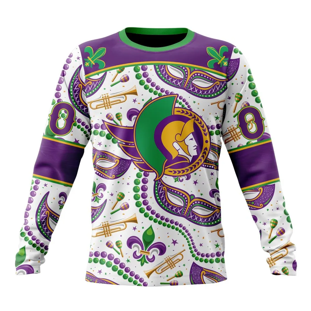 NHL Ottawa Senators Special Mardi Gras Design St2401 Long Sleeved Sweatshirt 