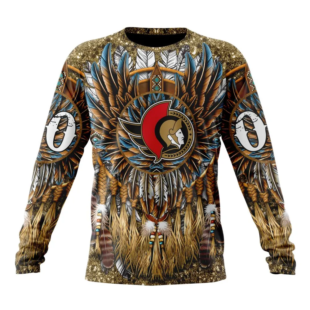 NHL Ottawa Senators Special Native Costume Design St2201 Long Sleeved Sweatshirt 