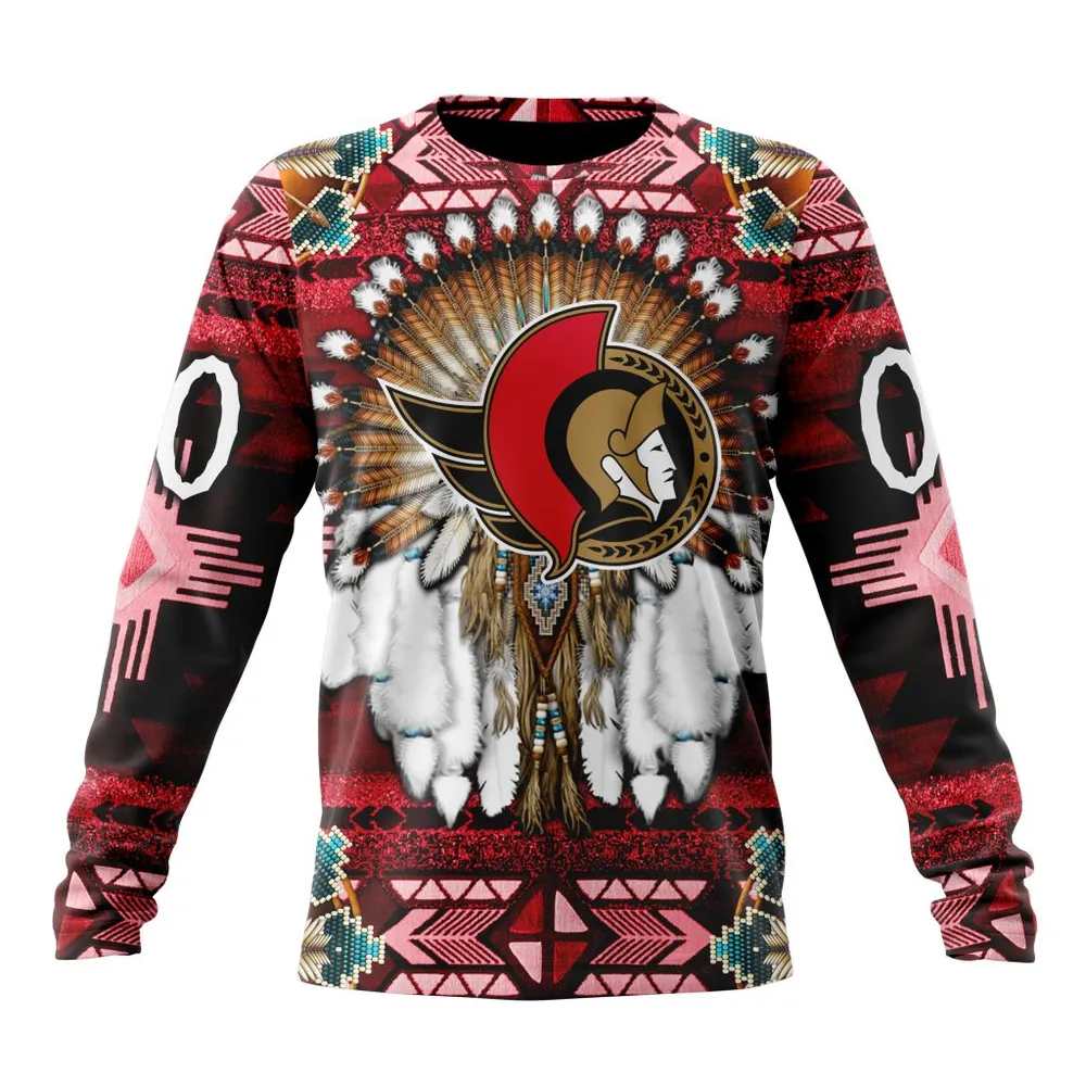 NHL Ottawa Senators Special Native Costume Design St2202 Long Sleeved Sweatshirt 