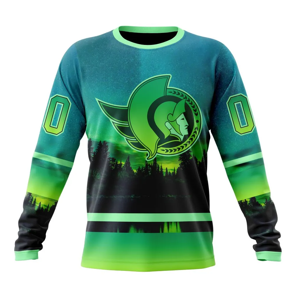 NHL Ottawa Senators Special Northern Lights Design St2302 Long Sleeved Sweatshirt 