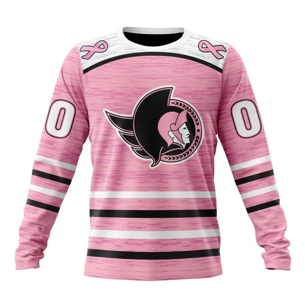 NHL Ottawa Senators Special Pink Fight Breast Cancer Design St2304 Long Sleeved Sweatshirt 