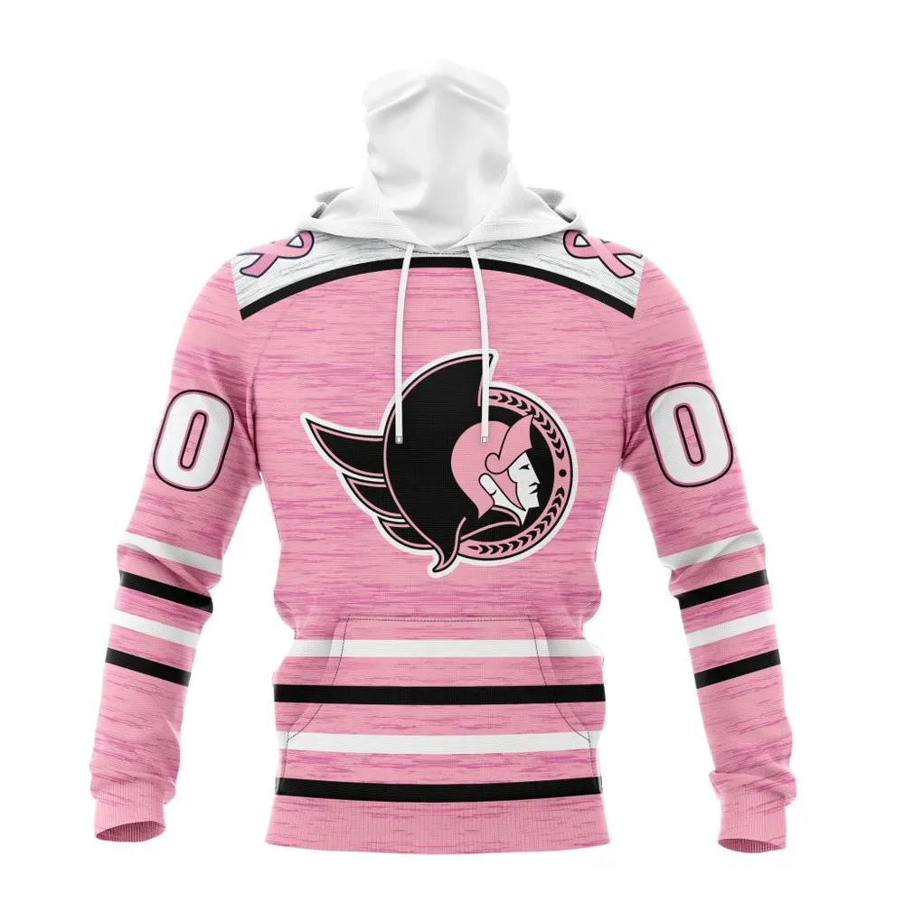 NHL Ottawa Senators Special Pink Fight Breast Cancer Design St2304 Mask Hoodie