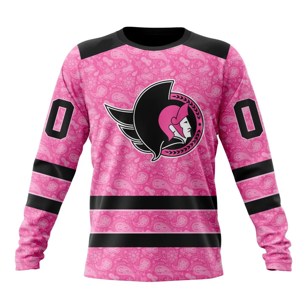 NHL Ottawa Senators Special Pink Fight Breast Cancer St2306 Long Sleeved Sweatshirt 