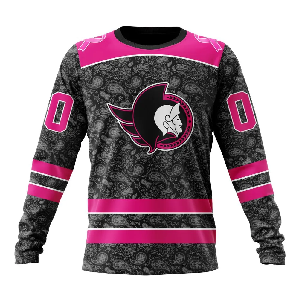 NHL Ottawa Senators Special Pink In The Rink Fight Breast Cancer St2301 Long Sleeved Sweatshirt 