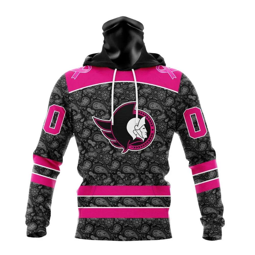 NHL Ottawa Senators Special Pink In The Rink Fight Breast Cancer St2301 Mask Hoodie