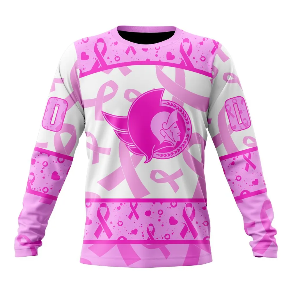 NHL Ottawa Senators Special Pink October Breast Cancer Awareness Month St2302 Long Sleeved Sweatshirt 