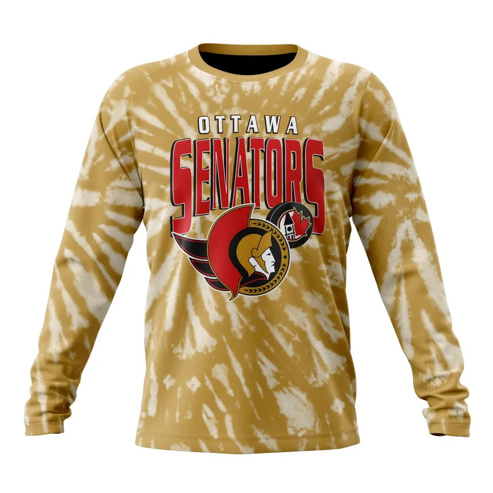 NHL Ottawa Senators Special Retro Vintage Tie Dye St2201 Long Sleeved Sweatshirt 