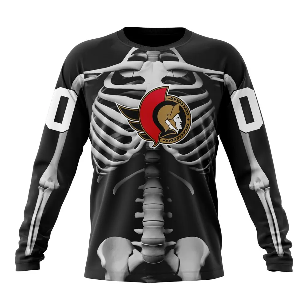 NHL Ottawa Senators Special Skeleton Costume For Halloween St2301 Long Sleeved Sweatshirt 