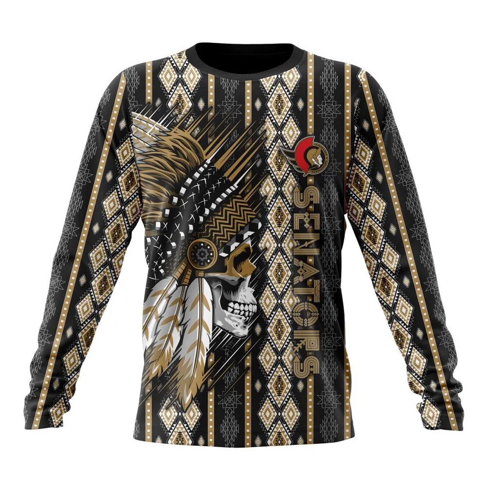 NHL Ottawa Senators Special Skull Native Design St2301 Long Sleeved Sweatshirt 