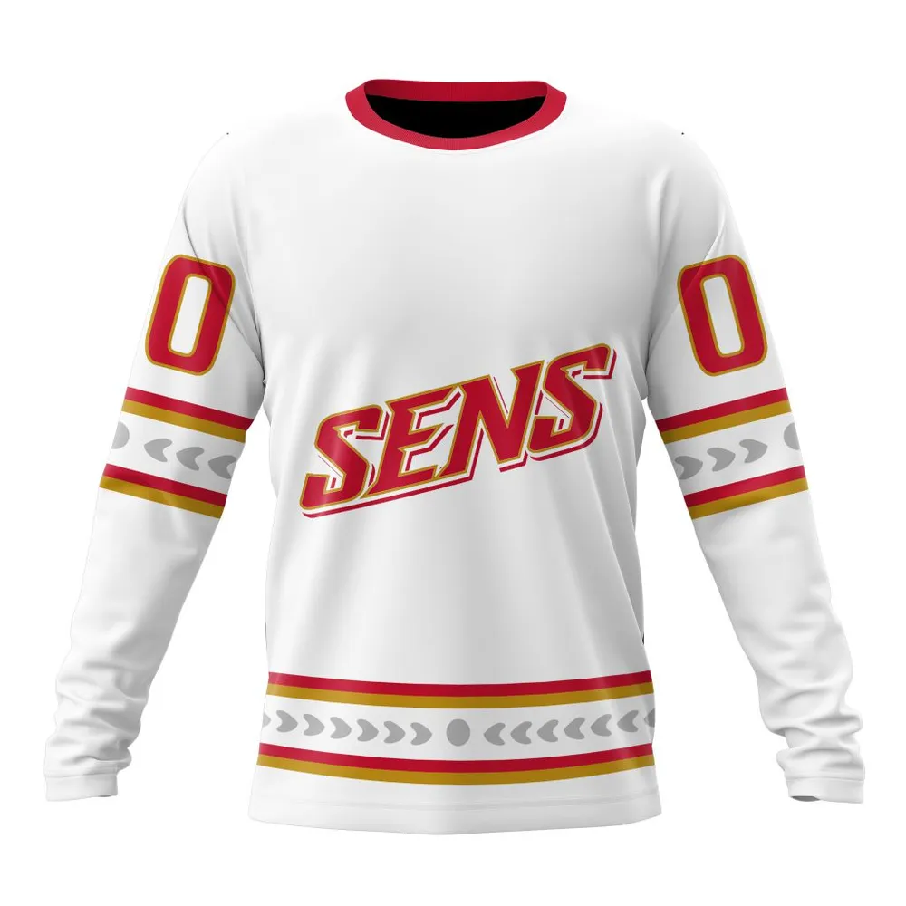 NHL Ottawa Senators Special Whiteout Design St2401 Long Sleeved Sweatshirt 