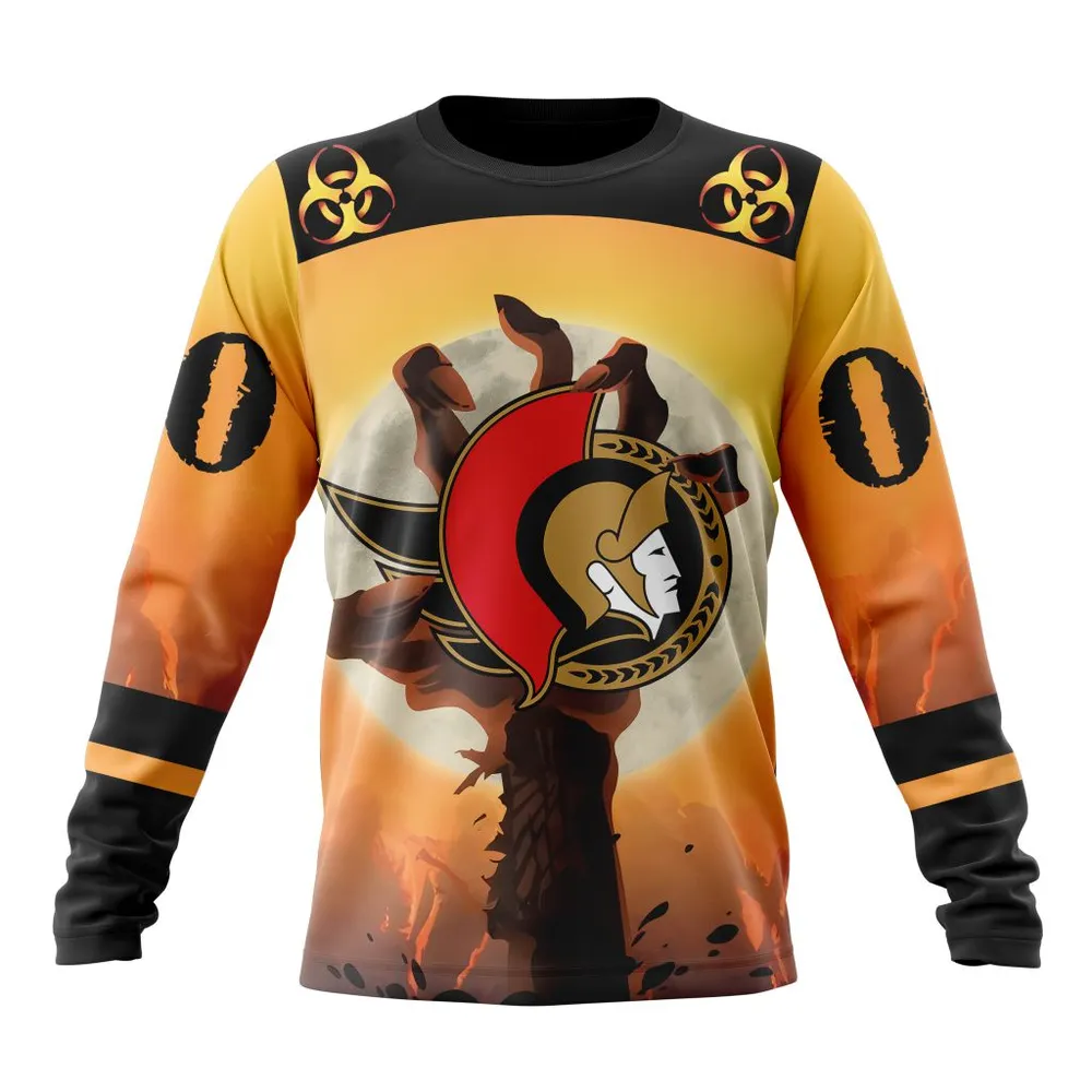 NHL Ottawa Senators Special Zombie Design For Halloween St2305 Long Sleeved Sweatshirt 