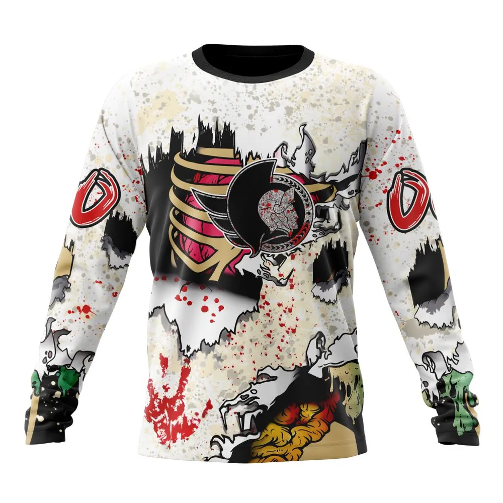 NHL Ottawa Senators Special Zombie Style For Halloween St2304 Long Sleeved Sweatshirt 