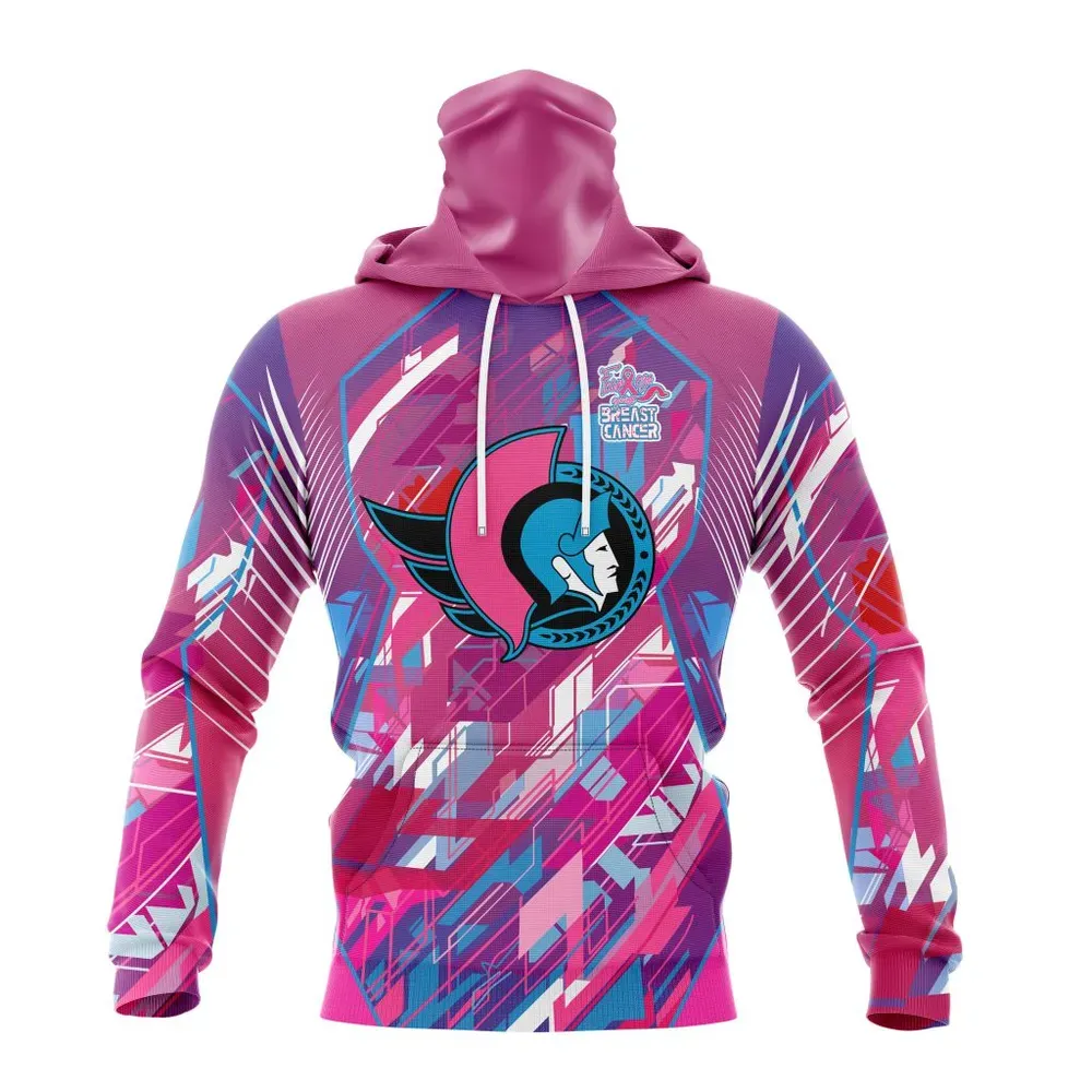 NHL Ottawa Senators | Specialized Design I Pink I Can! Fearless Again Breast Cancer Mask Hoodie