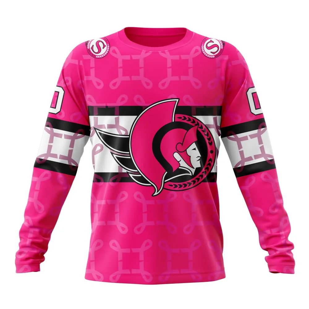 NHL Ottawa Senators | Specialized Design I Pink I Can! In October We Wear Pink Breast Cancer Long Sleeved Sweatshirt 