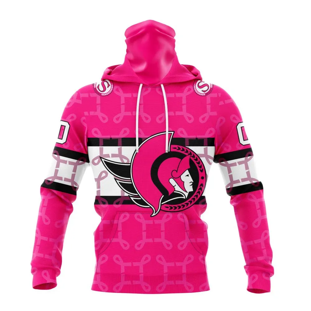 NHL Ottawa Senators | Specialized Design I Pink I Can! In October We Wear Pink Breast Cancer Mask Hoodie