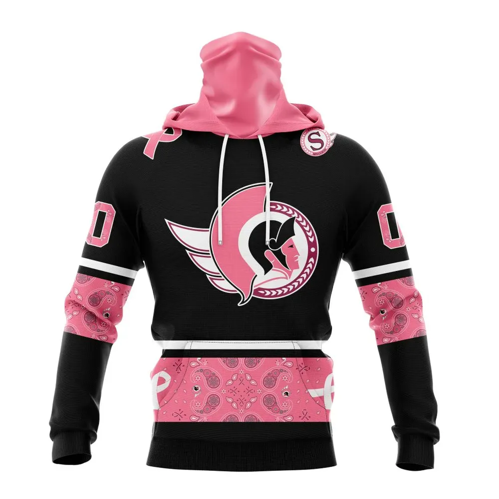 NHL Ottawa Senators | Specialized Design In Classic Style With Paisley! In October We Wear Pink Breast Cancer Mask Hoodie