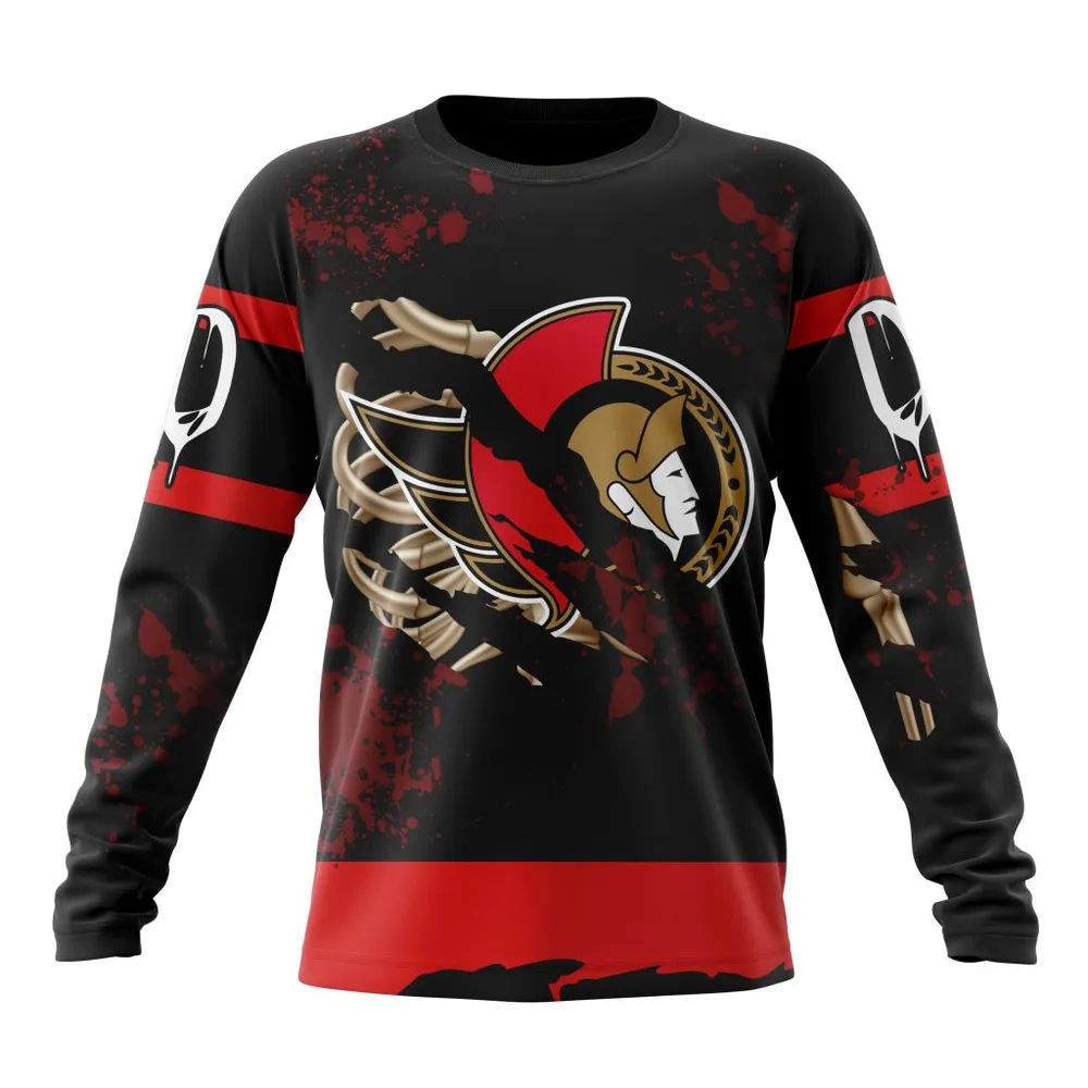 NHL Ottawa Senators | Specialized Design Jersey With Your Ribs For Halloween Long Sleeved Sweatshirt 