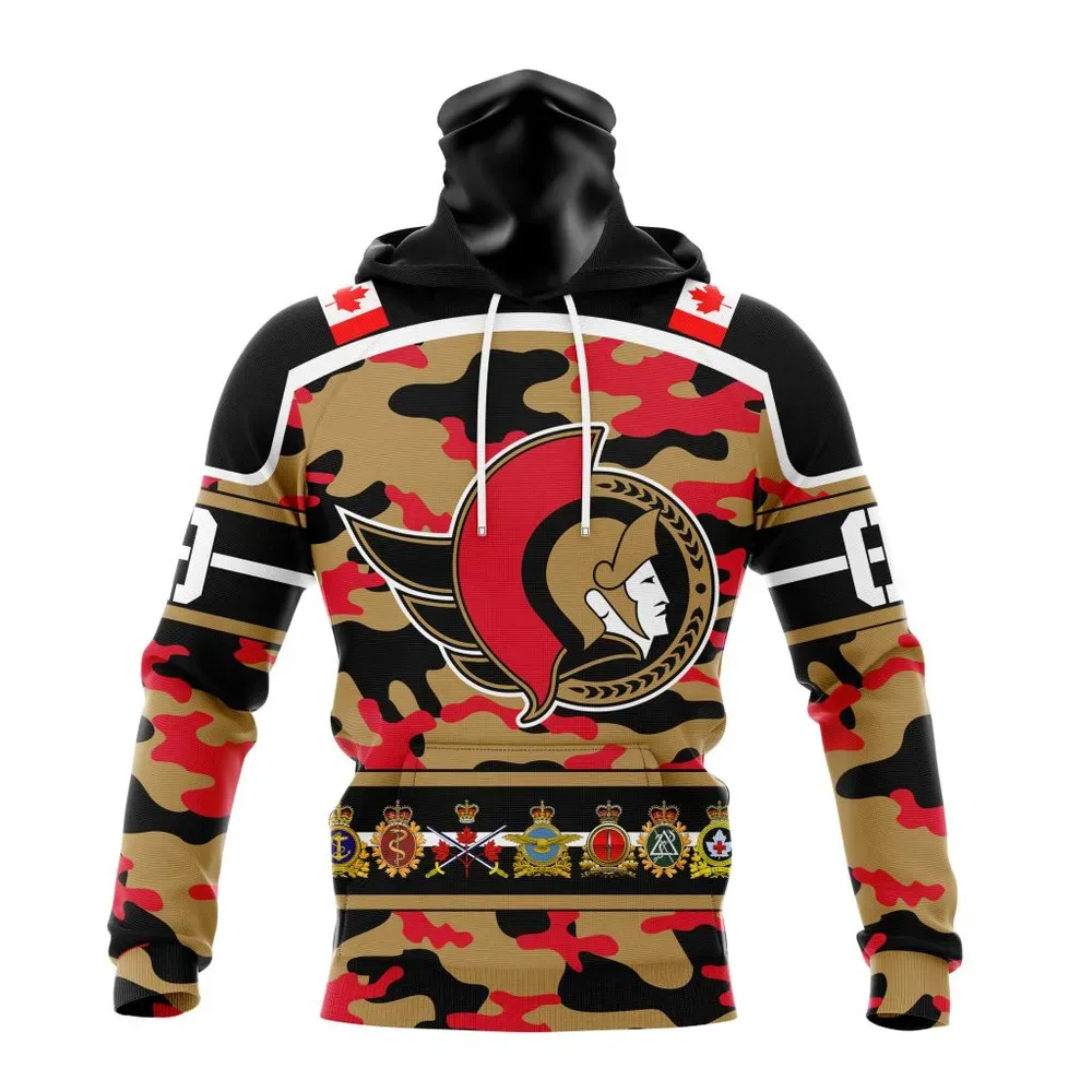 NHL Ottawa Senators | Specialized Design Wih Camo Team Color And Military Force Logo Mask Hoodie