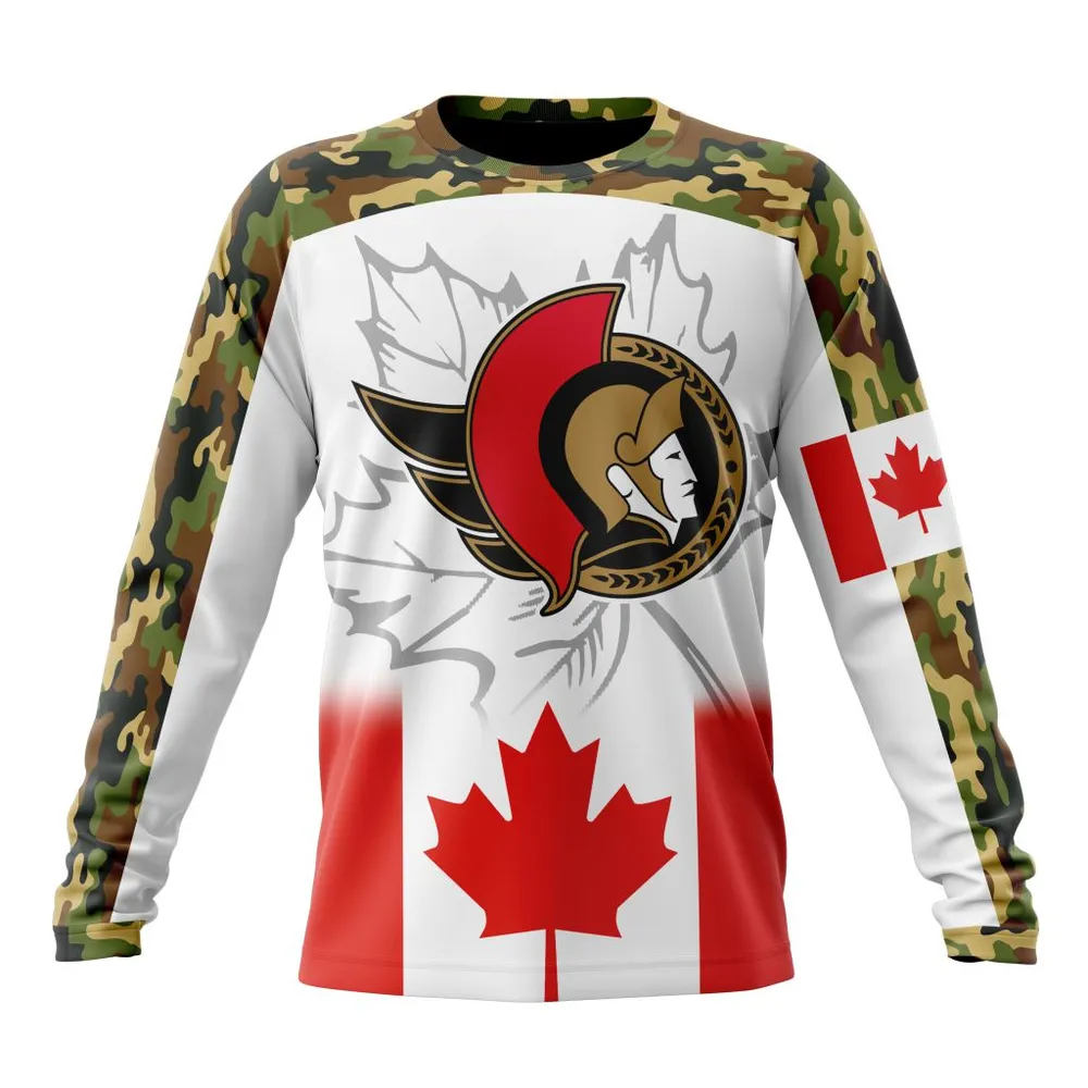 NHL Ottawa Senators | Specialized Design With Our Canada Flag Long Sleeved Sweatshirt 